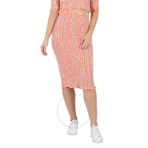 Kenzo Ladies Medium Orange Check Ruched Midi Skirt, Size Large
