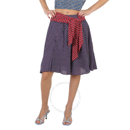 Kenzo Ladies Panelled Geometric-print Flared Skirt, Brand Size 34 (US Size 2)