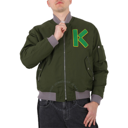 Kenzo Mens Dark Khaki Varsity Logo-Patch Bomber Jacket, Size Small