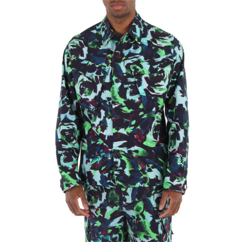 Kenzo Mens Grass Green Allover Flower Print Shirt, Size Large