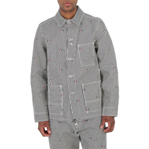 Kenzo Mens Rinse Blue Denim Pixel Stripe Workwear Shirt Jacket, Size Medium