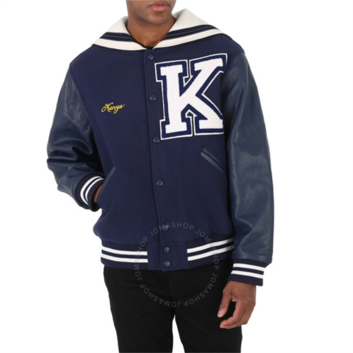 Kenzo Midnight Blue Wool And Leather Sailor Varsity Jacket, Size Large
