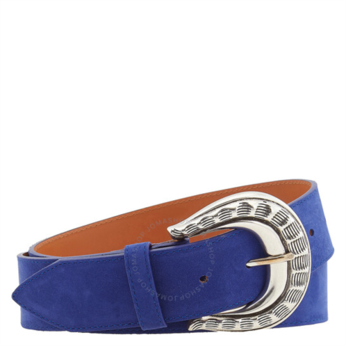 Maison Boinet Mens Blue Suede Engraved Buckle Belt, Brand Size 85cm