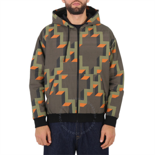 Marcelo Burlon Mens Army Orange Geometric-Print Hooded Jacket, Size Small