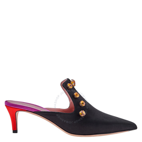 Marco De Vincenzo Ladies Middle Heel Pump Black, Red 50 Mule Satin Crystal, Brand Size 35 (US Size 5)