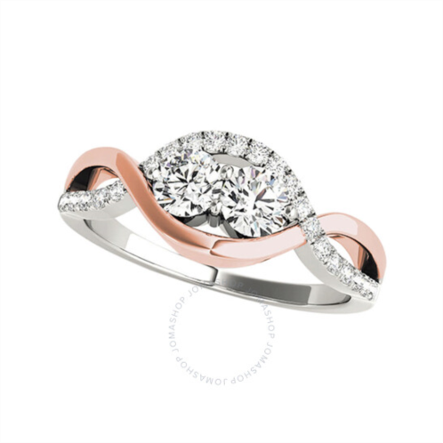 Maulijewels 0.75 Carat White Diamond ( I-J/ I2 I3 ) 14K Solid White & Rose Gold Two Stone Wedding Engagement Ring For Women In Size 7