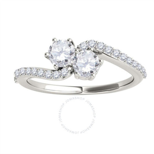Maulijewels 1/2 Carat White Diamond Two Stone Women/ Girls Wedding Engagement Ring 14K Solid White Gold In Size 6