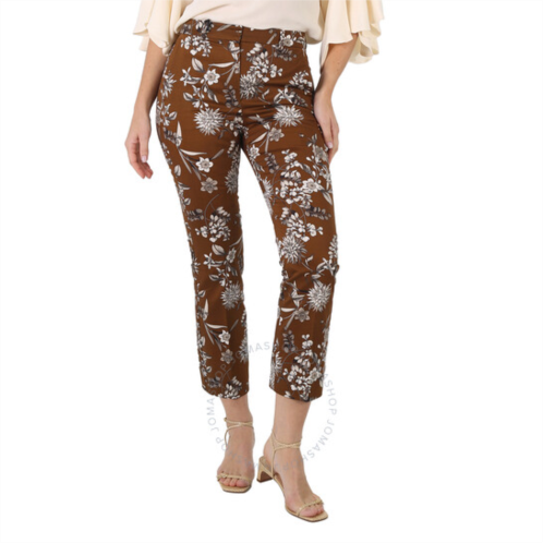 Max Mara Scrivia Cropped Floral Stretch-cotton Pants, Brand Size 38 (US Size 4)