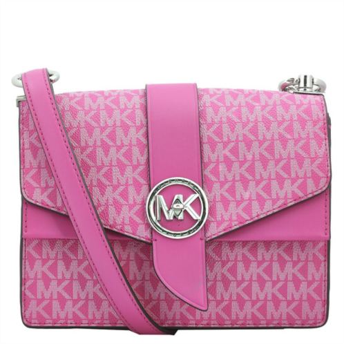 Michael Kors Ladies Greenwich Small Logo And Leather Crossbody Bag - Cerise