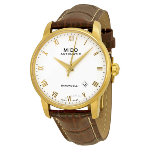 Mido Baroncelli Automatic White Dial Brown Leather Mens Watch