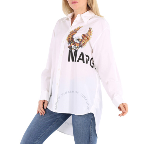 Mm6 Maison Margiela MM6 Eagle Print White Cotton Shirt, Brand Size 40 (US Size 6)