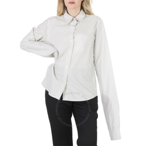 Mm6 Maison Margiela MM6 Ladies Ecru / Light Blue Striped Oversized Cotton Shirt, Brand Size 38 (US Size 6)