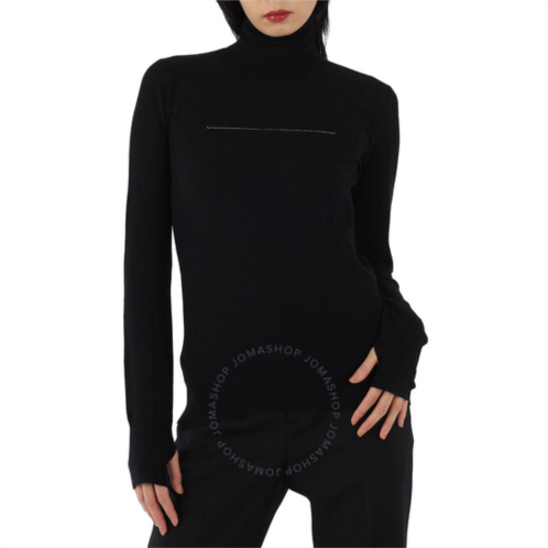 Mm6 Maison Margiela Ladies Black Rip Detail Turtleneck Sweater, Size Medium