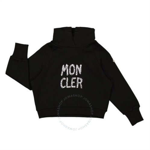Moncler Kids Black Logo Print Kinder Hooded Sweatshirt, Size 10Y