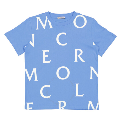 Moncler Kids Pastel Blue Logo Prit Cotton T-Shirt, Size 8Y