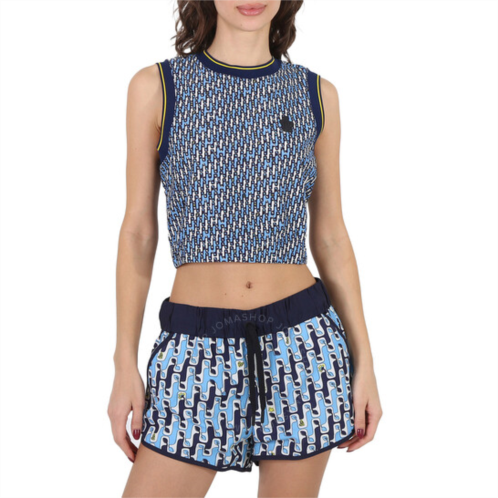 Moncler Ladies Bright Blue Abstract-Pattern Cropped Tank Top, Size Small
