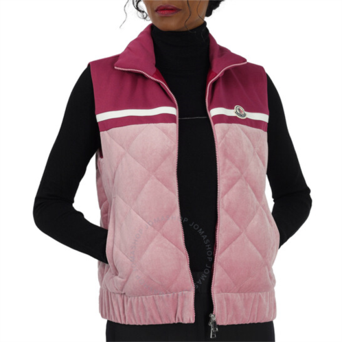 Moncler Ladies Open Pink Logo-patch Sleeveless Jacket, Size Large