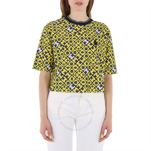 Moncler Ladies Yellow Logo-print Cropped T-shirt, Size X-Small