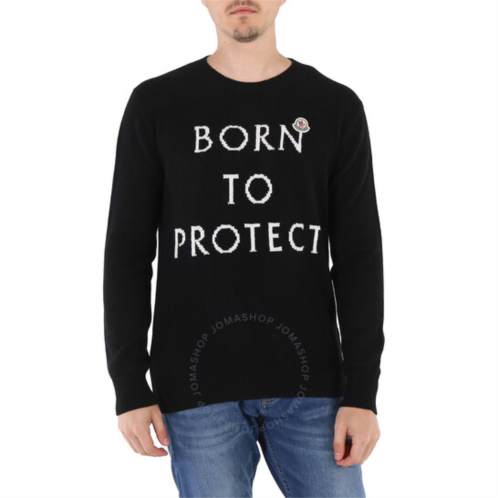 Moncler Mens Black Born To Protect Logo Intarsia Wool Jumper, Size Medium