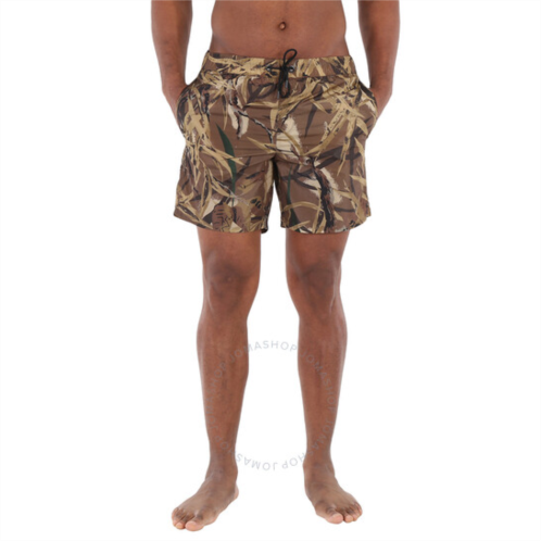 Moncler Mens Brown Leaf Print Swim Shorts, Size Small