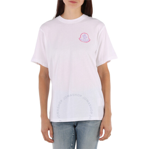 Moncler Mens Logo Patch White Cotton T-shirt, Size X-Large