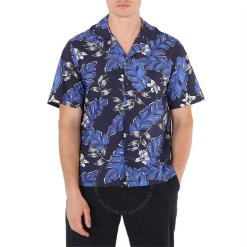 Moncler Mens Navy Hawaiian-Print Cotton Shirt, Size Medium