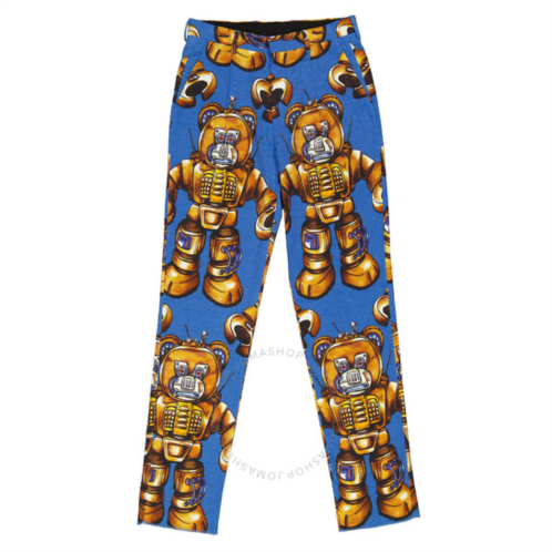 Moschino Blue Allover Robot Print Cotton Trousers, Brand Size 44 (Waist Size 29)