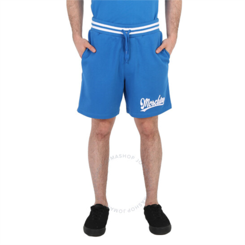 Moschino Blue Logo Varsity Fleece Shorts, Brand Size 46 (Waist Size 30)