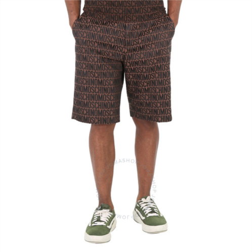 Moschino Fantasy Print Brown All-Over Logo Jacquard Nylon Bermuda Shorts, Brand Size 48 (US Size 32)