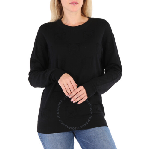 Moschino Ladies Fantasy Print Black Teddy Bear Jacquard Knitted Sweater, Size Medium