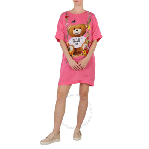 Moschino Ladies Pink Couture Bear Floral Swing Shirt Dress, Brand Size 38 (US Size 4)