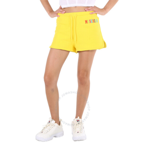Moschino Ladies Yellow Logo-print Track Shorts, Brand Size 36 (US Size 2)