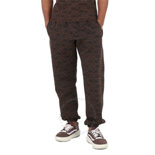 Moschino Mens Fantasy Print Brown All-Over Logo Jacquard Fleece Joggers, Brand Size 48 (US Size 32)