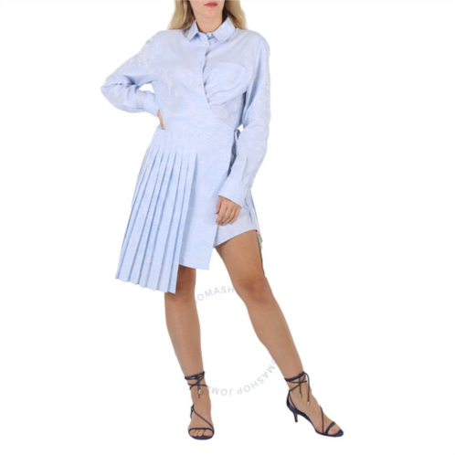 Off-White Wave Print Asymmetrical Pleated Dress in Light Blue/White, Brand Size 42 (US Size 8)