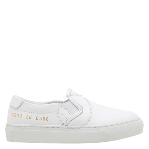 Common Projects Open Box - Kids White Leather Slip On Sneakers, Brand Size 28 (11 Little Kids)