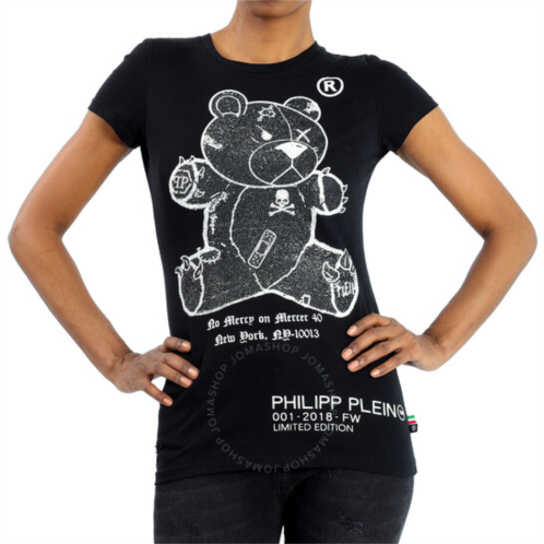 Philipp Plein Ladies Black Teddy Bear Round Neck T-shirt, Size Medium