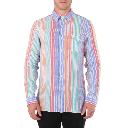 Polo Ralph Lauren Mens Blue / Red / Multi Vertical-Striped Shirt, Size Small