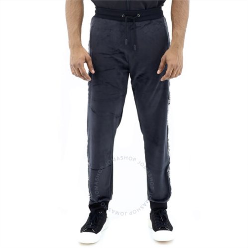 Roberto Cavalli Black Velour Logo Stripe Sweatpants, Size Medium