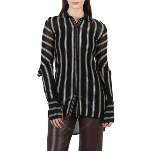 Roberto Cavalli Ladies Black / Gold Knitted Stripe Shirt, Brand Size 40 (US Size 6)