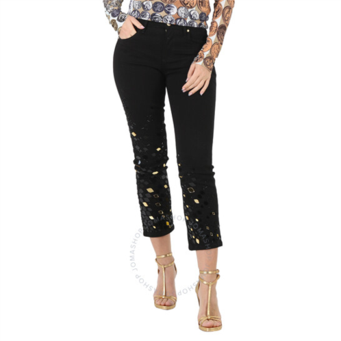 Roberto Cavalli Ladies Black Snake Embroidery Skinny Crop Trousers, Brand Size 40 (US Size 6)