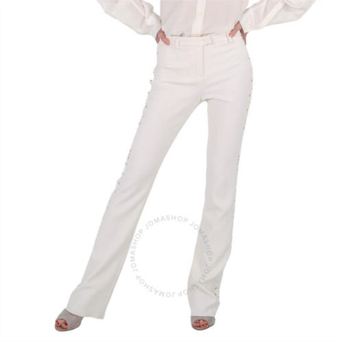 Roberto Cavalli Ladies White Mirror Snake Flared Trousers, Brand Size 40 (US Size 6)