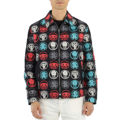 Roberto Cavalli Mens Black / Multicolor Embroidered Lucky Coin Shirt Jacket, Brand Size 48 (US Size 38)