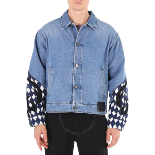 Roberto Cavalli Mens Blue Embroidered Denim Jacket, Brand Size 50 (US Size 40)