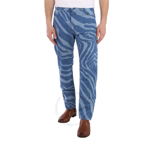 Roberto Cavalli Mens Blue Zebra Print Relaxed Fit Cotton Denim Jeans, Waist Size 31
