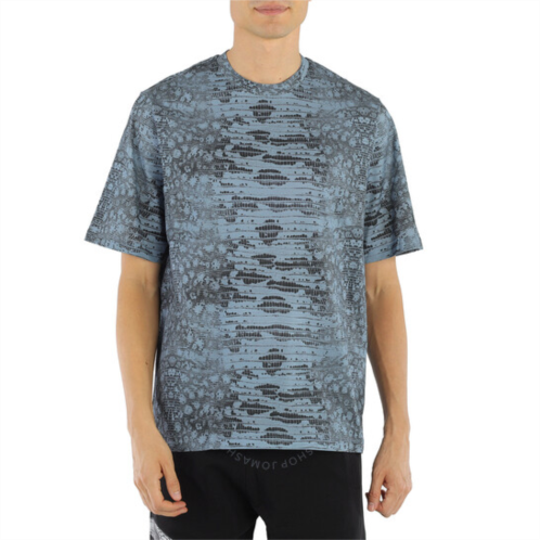 Roberto Cavalli Mens Stone Blue Lizard Print T-shirt, Size Medium