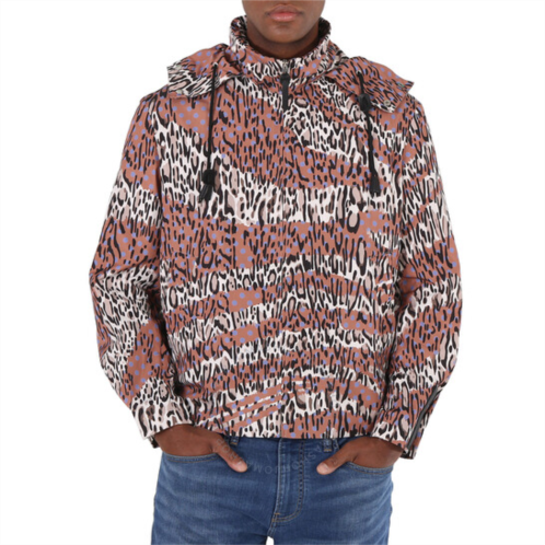 Roberto Cavalli Mens Venetianred / Natwhite Animal Oddity-print Windbreaker Jacket, Brand Size 46 (US Size 36)