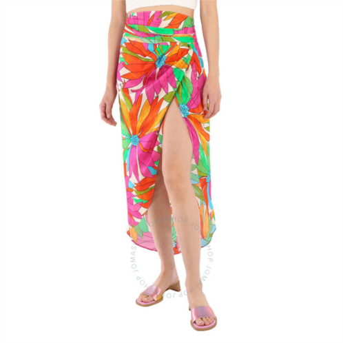 Ronny Kobo Floral Jungle Kit Floral Gathered Silk Jacquard Skirt, Size Medium