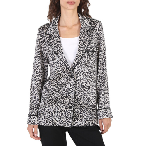 Saint Laurent Ladies Black Leopard-pattern Silk Blazer, Brand Size 38