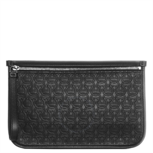 Ferragamo Salvatore Black Gancini Embossed Leather Clutch Bag