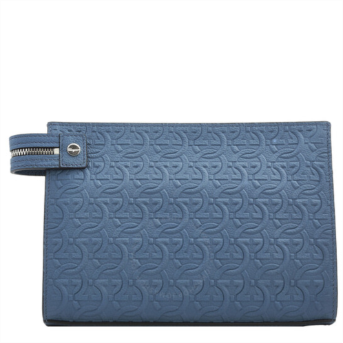 Ferragamo Salvatore Blue Gancini Embossed Travel Clutch